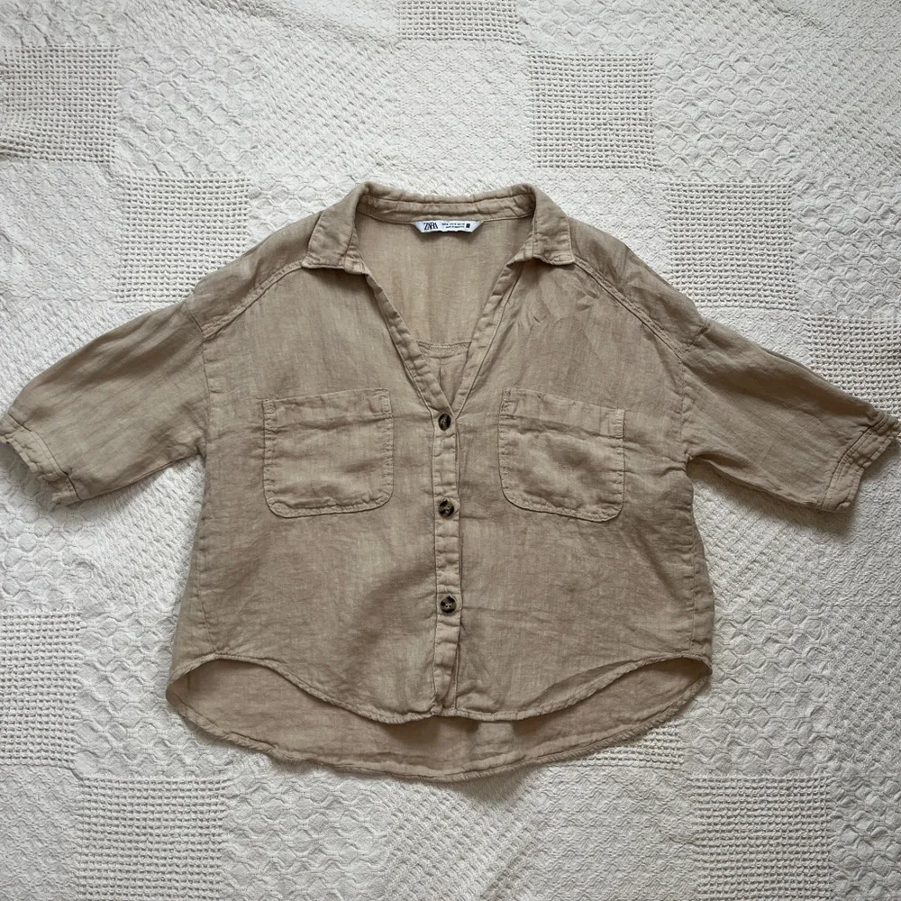 Zara Light Brown Linen Shirt - Picture 2 of 5